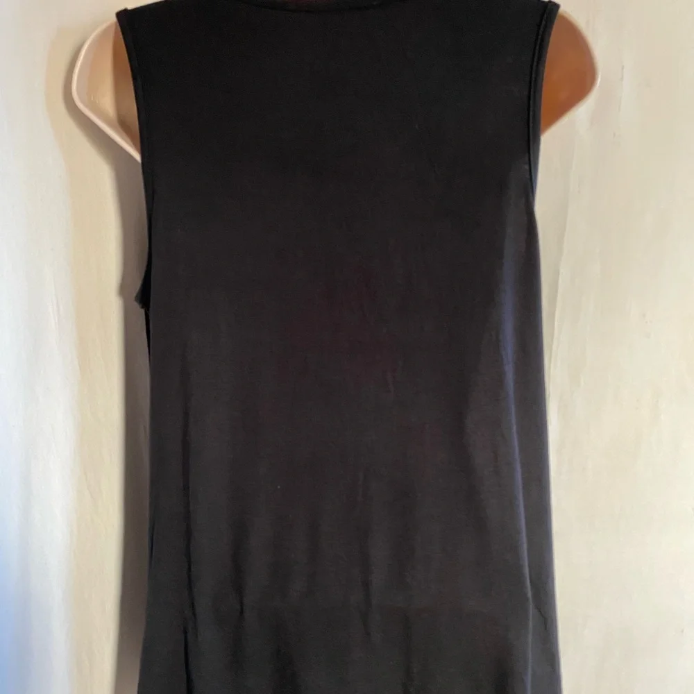 Vocal Deep Black Sleeveless Top, Fringe Front, Round Neckline with Stud Detail - Picture 7 of 11